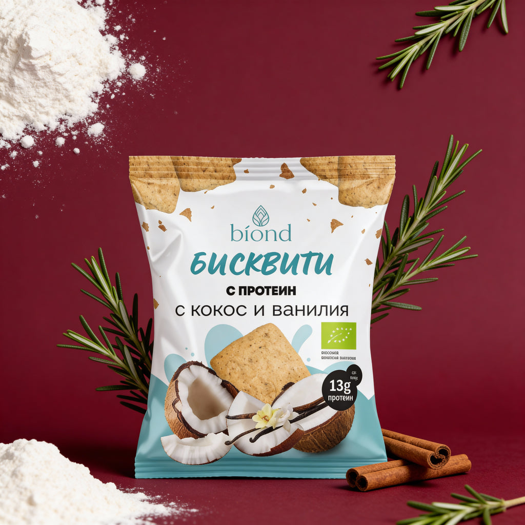 Биологични бисквити с кокос и ванилия (с протеин)