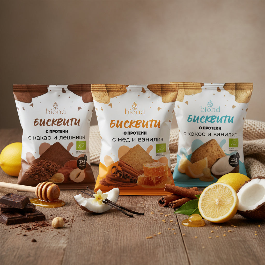 Биологични бисквити с какао и лешници (с протеин)